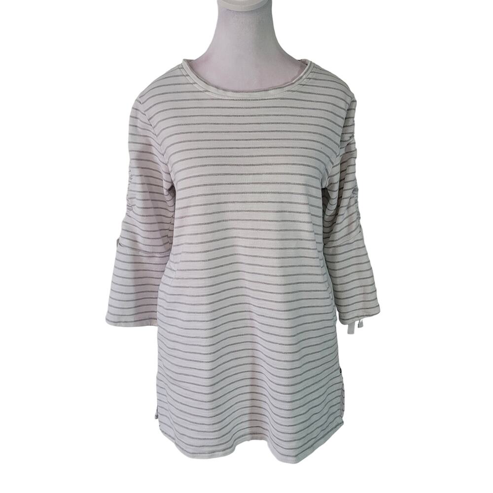 Neon Buddha Size S Striped 3/4 Cinch Sleeve Crewneck Tunic Top Thick Material
